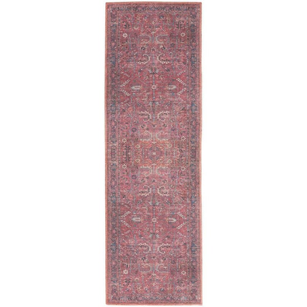 Unbranded Machine Washable Series 1 Brick 2 ft. x 12 ft. Bordered Traditional Runner Area Rug