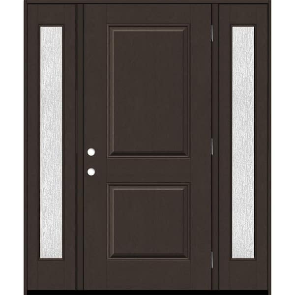 Steves & Sons Regency 68 in. x 80 in. 2P Squaretop LHOS Hickory Stain Mahogany Fiberglass Prehung Front Door with Rain14in. SLs 6-9/16