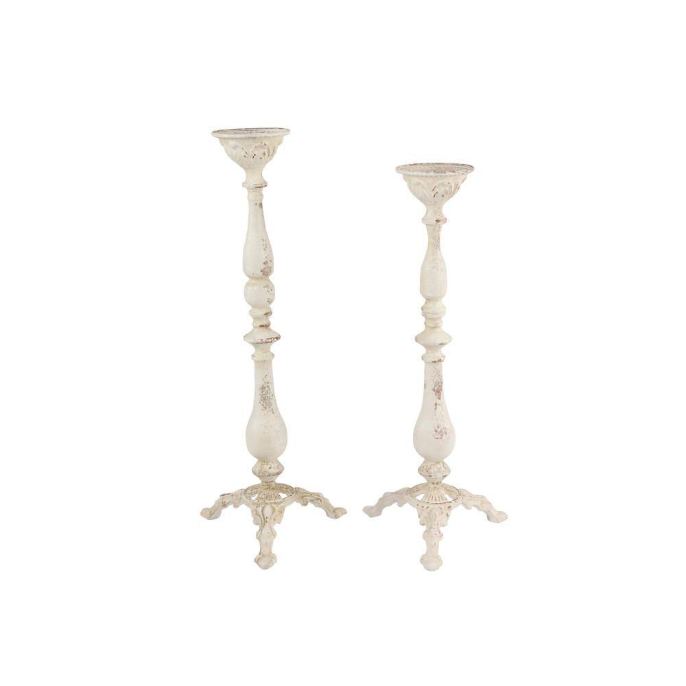 Tall Distressed White Iron Candle Lantern Set
