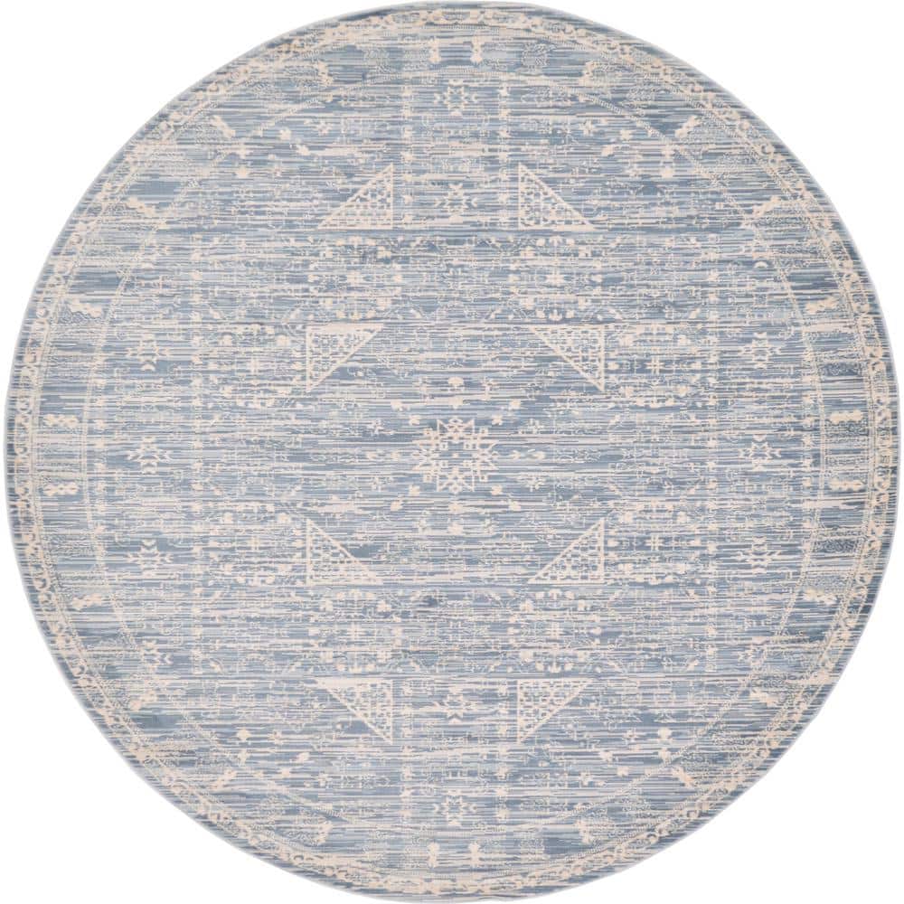 Serene Cascade Handmade Round Blue Floral Synthetic Rug