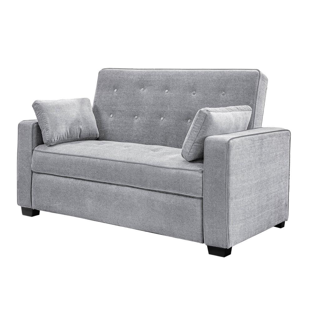 Light Gray Tufted Microfiber Convertible Loveseat Sofa