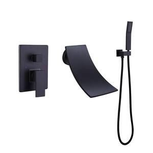 Single-Handle Wall Mounted Roman Tub Faucet with Hand Shower in Matte Black