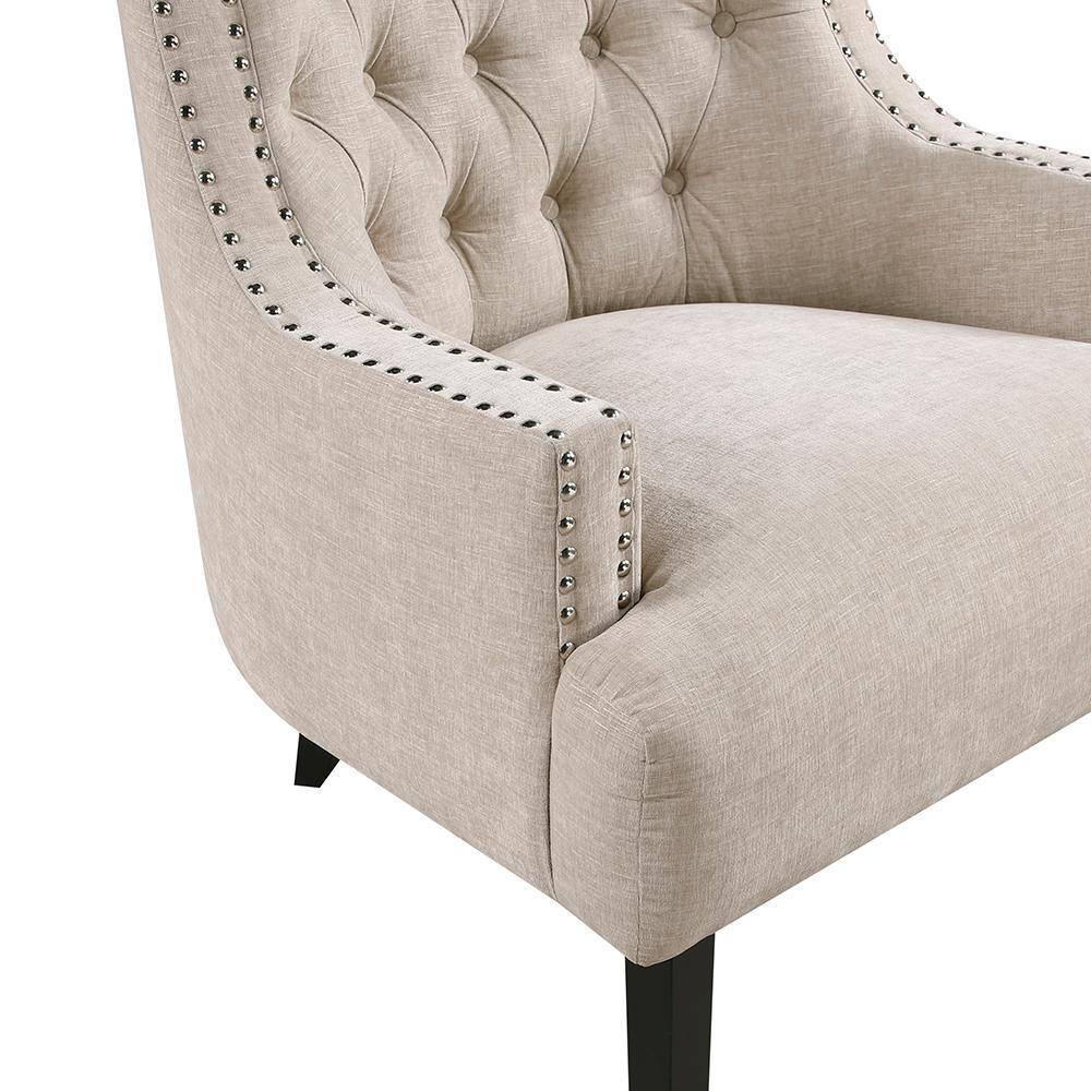 Beige Chenille Slope Arm Accent Chair with Nailhead Trim