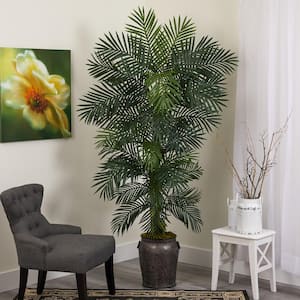 6.5 ft. Golden Cane Artificial Palm Tree in Metal Planter