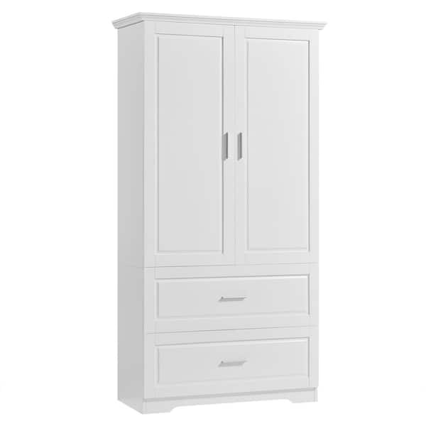 63.2 in. H White Wide Storage Cabinet with Adjustable Shelves Bathroom Cabinet Wooden Floor Cabinet with 2-Drawers