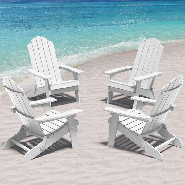 Mximu White Plastic Outdoor Patio Folding Adirondack Chair (4-Pack)
