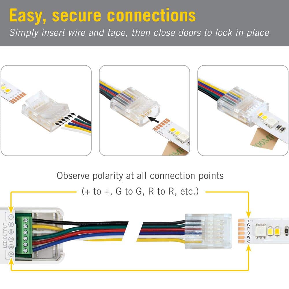 Clear 6-Pin RGB+WW LED Strip Light Connectors (6-Pack)