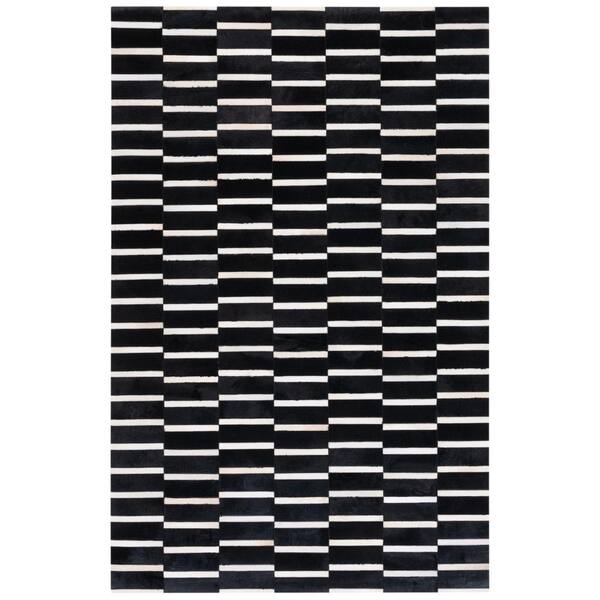 SAFAVIEH Studio Leather Black Beige 5 ft. x 8 ft. Striped Area Rug