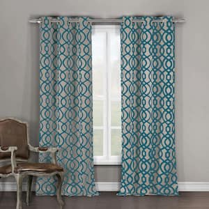 Teal-Taupe Trellis Thermal Blackout Curtain - 36 in. W x 84 in. L (Set of 2)