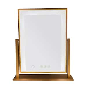 Hollywood 12 in. x 16 in. Tri-Color Frosted Edge LED Mirror in Gold