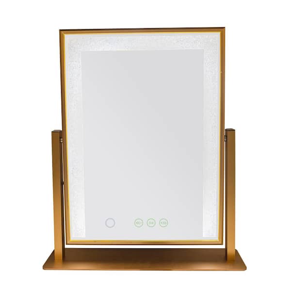 Dyconn Hollywood 12 in. x 16 in. Tri-Color Frosted Edge LED Mirror in Gold