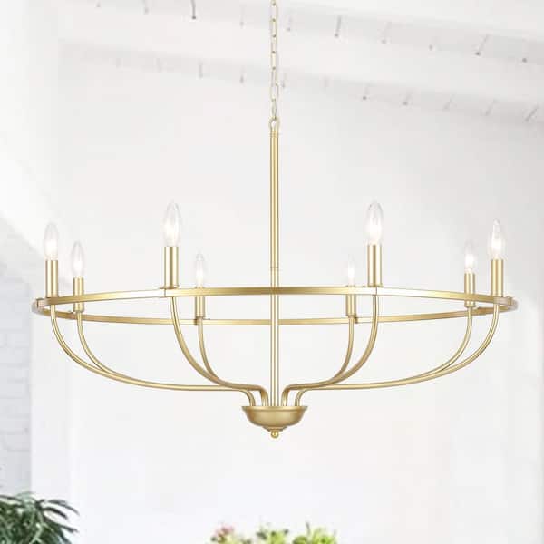 8-Light Gold Modern Hanging Candlestick Linear Chandelier Lighting Fixture for Kitchen Island