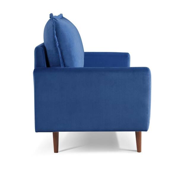 Modern Cambered Series 69 in. Round Arm Velvet Polyester Modern Straight  Sofa in Blue