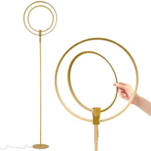 Eclipse 79 in. Antique Brass Industrial 2-Light 3-Way Dimming LED Floor Lamp with 2 Height Adjustable Heads