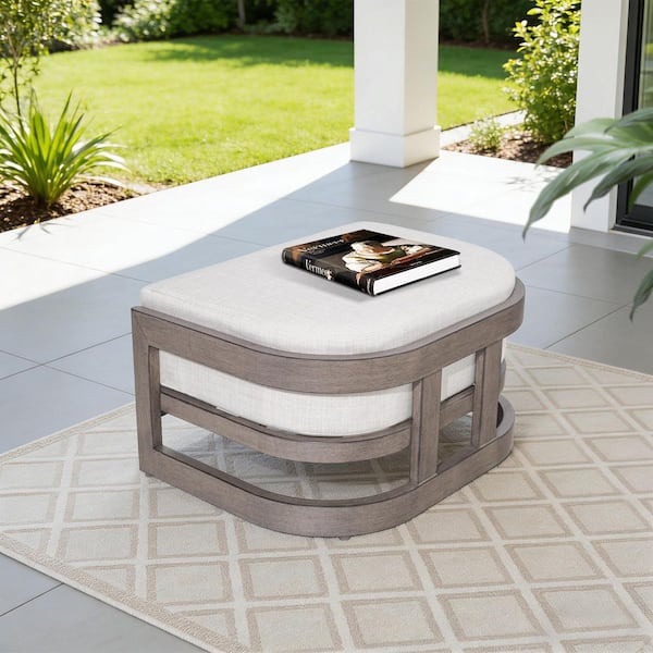 Sereno Gray Aluminum Outdoor Ottoman with Cushion