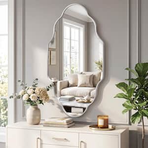 24 in. W x 36 in. H Scalloped Silver Aluminum Alloy Framed Wall Mirror Irregular Decorative Wall Mirror