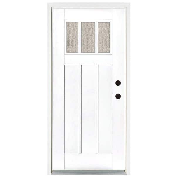 MP Doors 36 in. x 80 in. Smooth White Left-Hand Inswing 3-Lite Water Wave Craftsman Finished Fiberglass Prehung Front Door