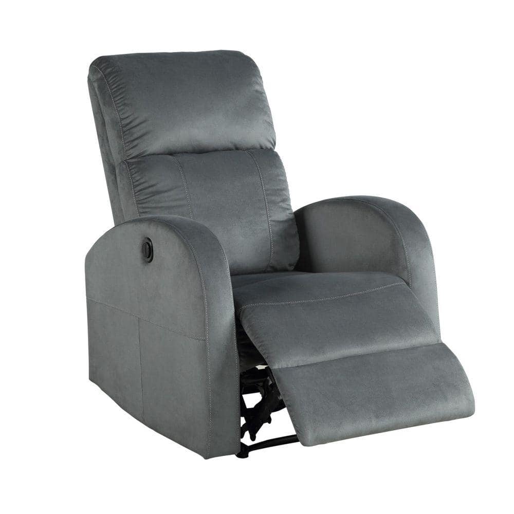 Benjara Gray Fabric Power Motion Recliner With Curved Arms BM243356 ...