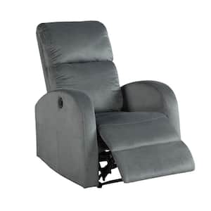 Gray Fabric Power Motion Recliner with Curved Arms