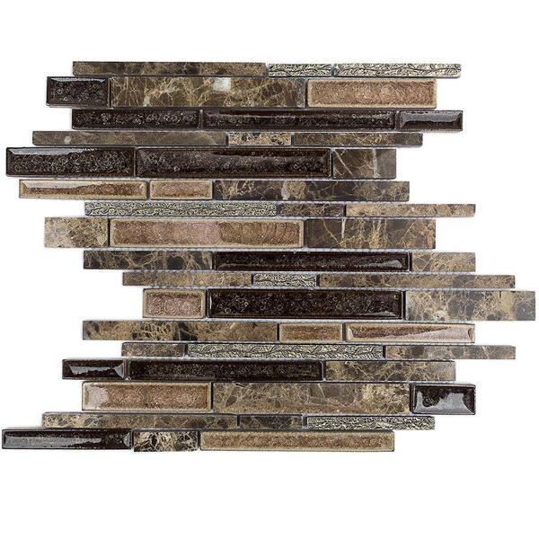 Ivy Hill Tile Olive Branch Dark Roast 3 in. x 6 in. Glass and Stone Mosaic Tile Sample