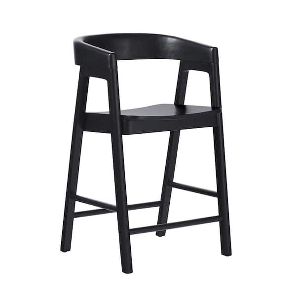 Modern 23.75 in. Black Rounded Back Solid Wood Counter Stool