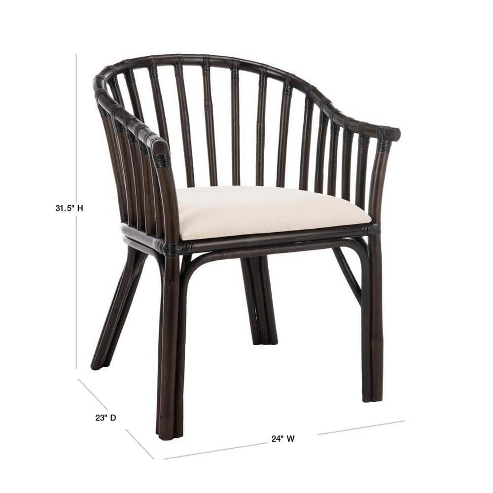Transitional Gino Arm Chair in Dark Brown with White Cotton Cushion