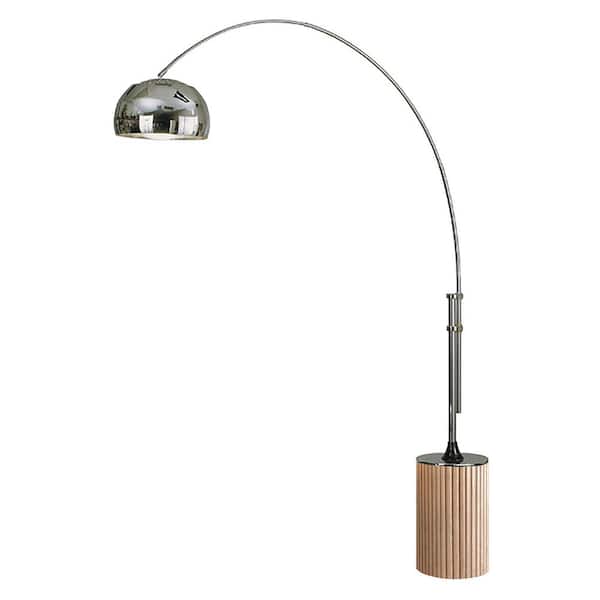 Tambo 92 in. Weathered Brass 1-Light Dimmable Arc Floor Lamp for Living Room with Linen Dome Shade