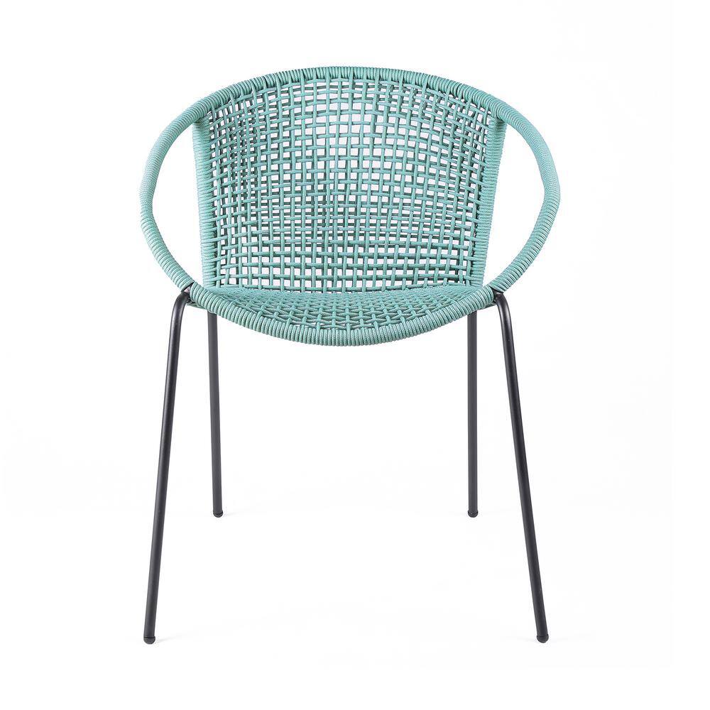 Green Woven Rope and Steel Outdoor Dining Arm Chairs