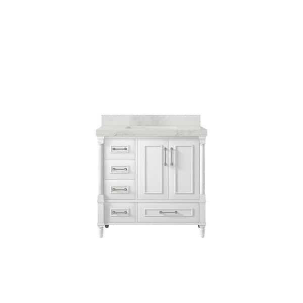 Willow Collections Hudson 36 in. W x 22 in. D x 36 in. H Single Sink Bath Vanity Center in White with 2 in. Calacatta Nuvo Top