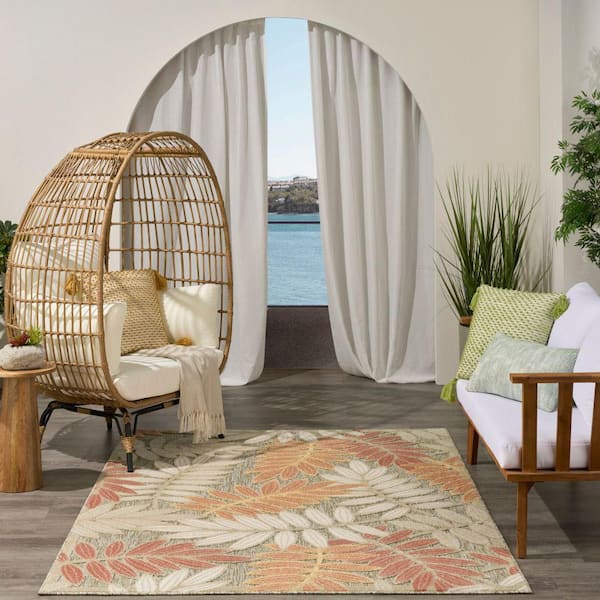 Aloha Sage Rose 5 ft. x 8 ft. Botanical Contemporary Indoor/Outdoor Area Rug