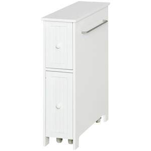 Freestanding Toilet Paper Holder in White with Two Drawers Slim Bathroom Cabinet with Wheels