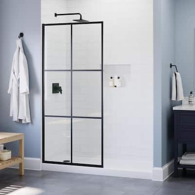 Amal 34 in W x 72 in. H Frameless Fixed Shower Door Screen in Matte Black with Ingot Glass