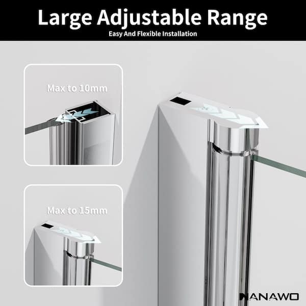 NANAWO 34 in. W x 72 in. H Frameless Hinged Shower Door with