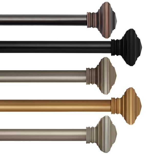 Florence Single Curtain Rod with Stacked Square Finial, Antique Bronze - 86"W x 120"L