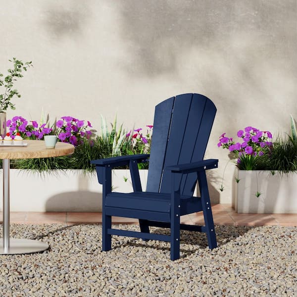 Laguna Outdoor Patio Fade Resistant HDPE Plastic Adirondack Style Dining Chair with Arms in Navy Blue