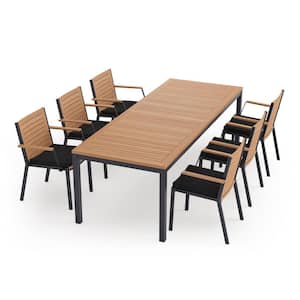 Monterey 7 Piece Aluminum Teak Outdoor Patio Dining Set in Loft Charcoal Cushions with 96 in. Table