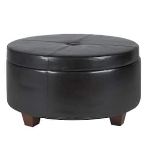 Black and Brown Faux Leather Round Accent Ottoman
