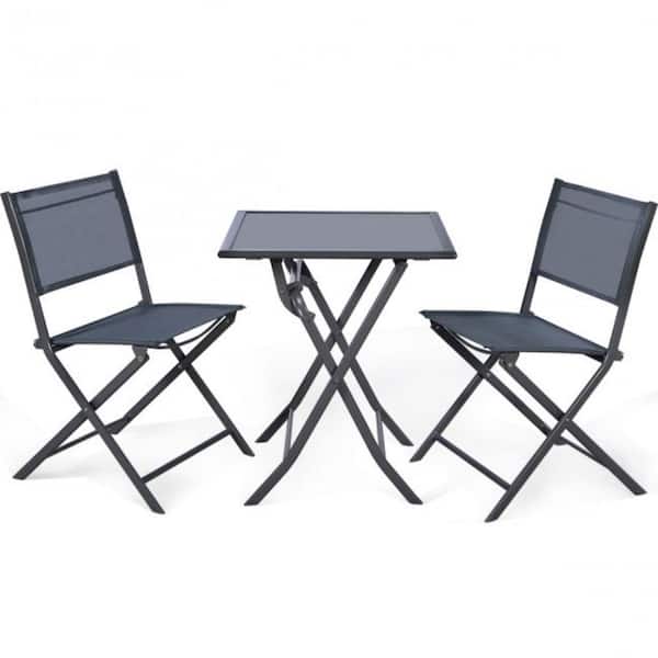 Alpulon 3 Piece Metal Outdoor Patio Conversation Set Garden Backyard Table Chairs Furniture Set with Folding Table