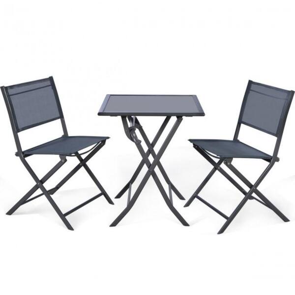 Alpulon 3 Piece Metal Outdoor Patio Conversation Set Garden Backyard Table Chairs Furniture Set with Folding Table