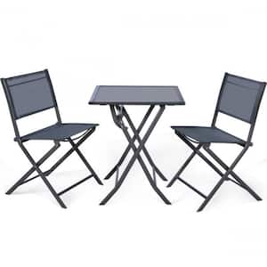 3 Piece Metal Outdoor Patio Conversation Set Garden Backyard Table Chairs Furniture Set with Folding Table