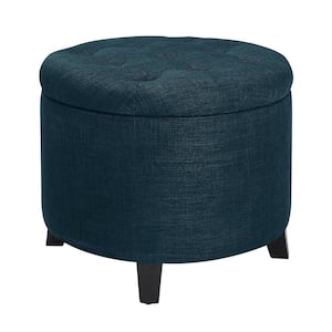 Designs4Comfort Dark Blue Fabric Round Storage Ottoman