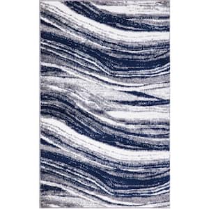 Jefferson Collection Marble Stripes Navy 3 ft. x 4 ft. Area Rug