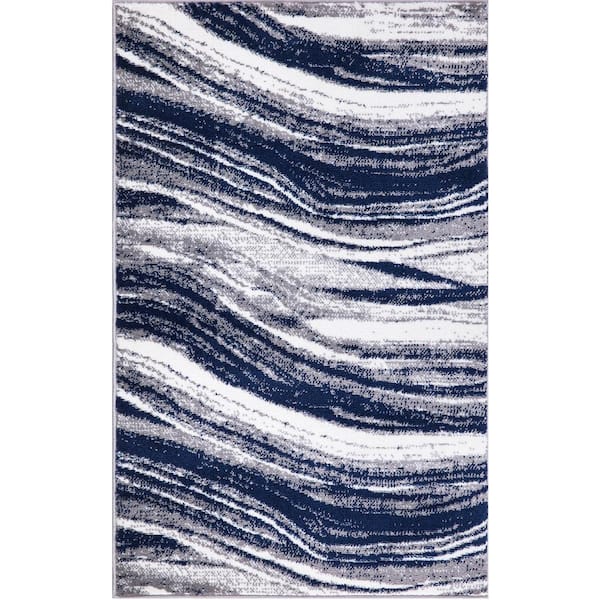 Concord Global Trading Jefferson Collection Marble Stripes Navy 3 ft. x 4 ft. Area Rug