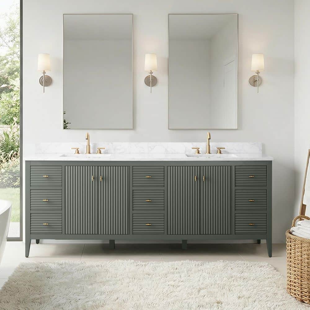 84 in. W x 22 in D x 38 in. H Double Sink Freestanding Bath Vanity in Linear Vintage Green with Engineered Marble Top price history on PriceWatchPro