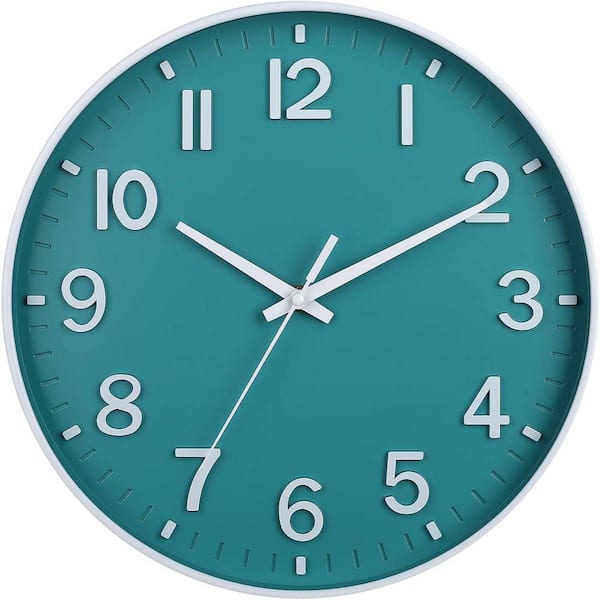 12 in. Teal Silent Non-Ticking Modern Wall Clock YA947Y - The Home