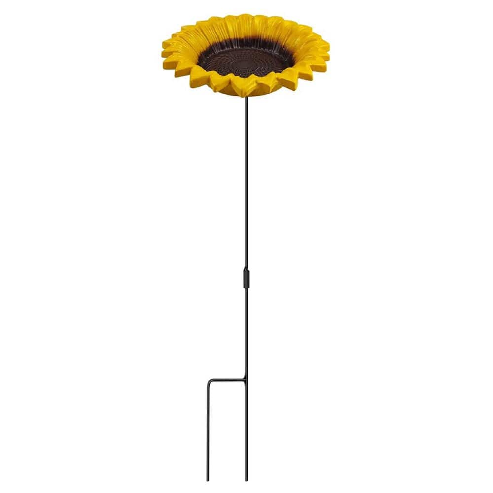 30 in. Yellow Finish Metal Bird Bath Stand Sunflower Cute Bird Bath Tray Bird Feeder for Small Bird Stick into Ground price history on PriceWatchPro