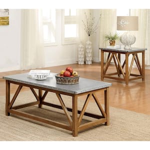Violima 2-Piece 49 in. Silver and Brown Rectangle Iron Coffee Table Set