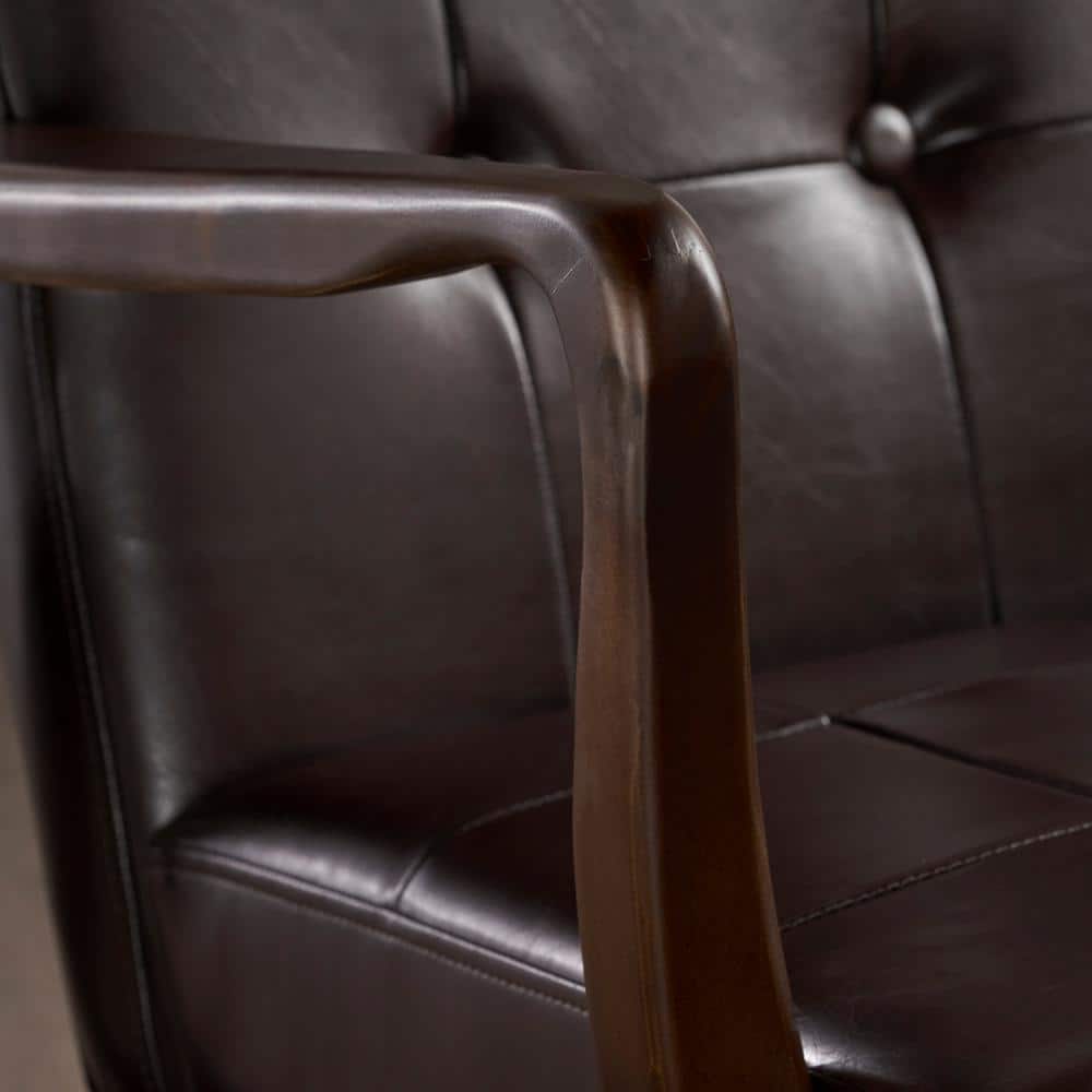 Handcrafted Brown Faux Leather Square Arm Club Chair