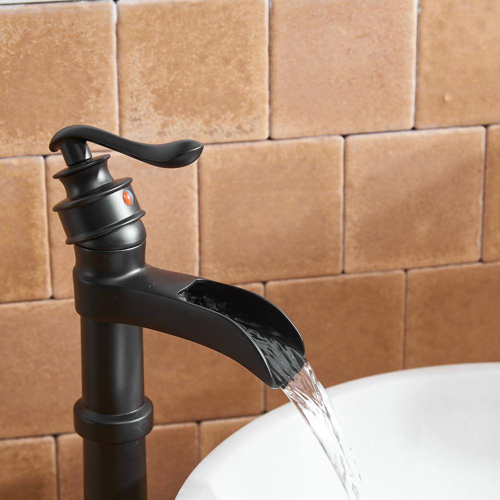 Matte Black Single-Handle Waterfall Vessel Bathroom Faucet