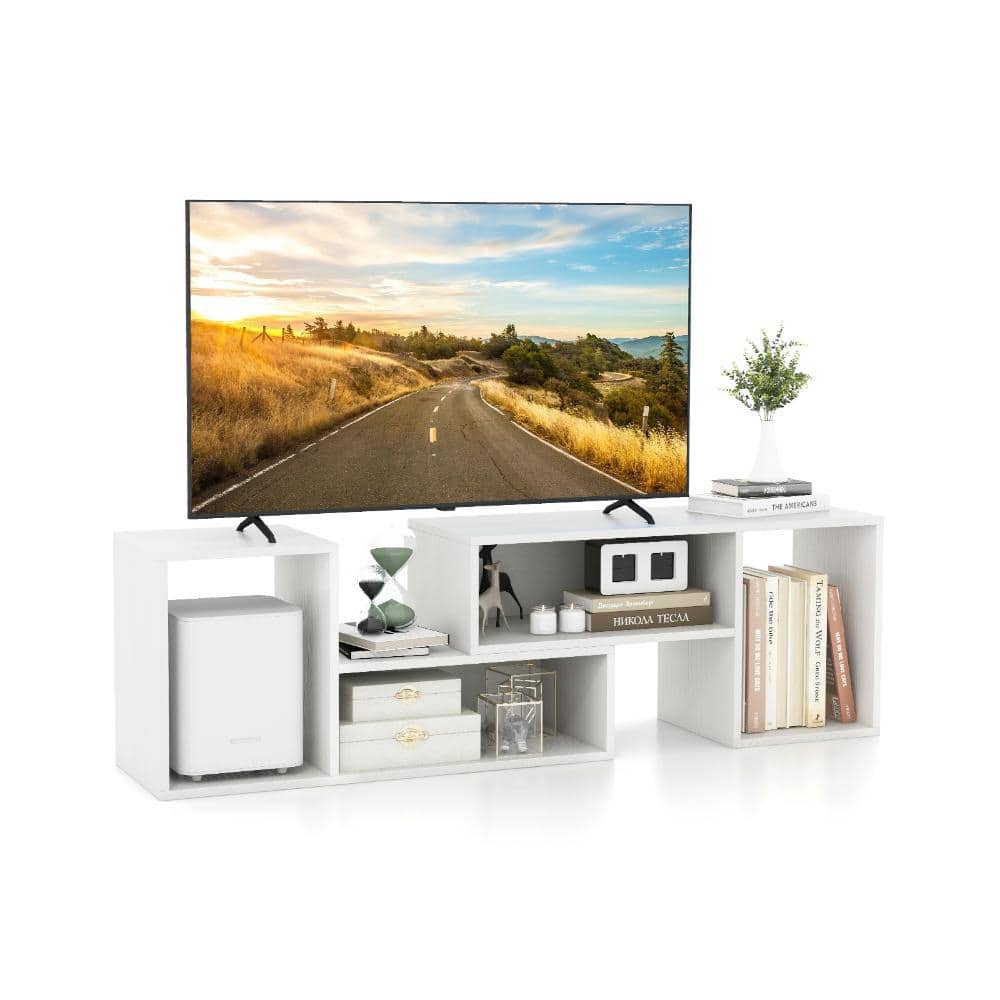 2-Piece Adjustable TV Stand 43.5 in. to 62.5 in. for TVs up to 55 in. with 4 Storage Cubes L-Shaped